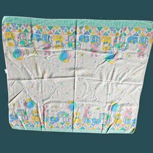 Vintage Riegel Baby Receiving Blanket‎ Pastels Bunny Balloon Teddy Bears Blocks